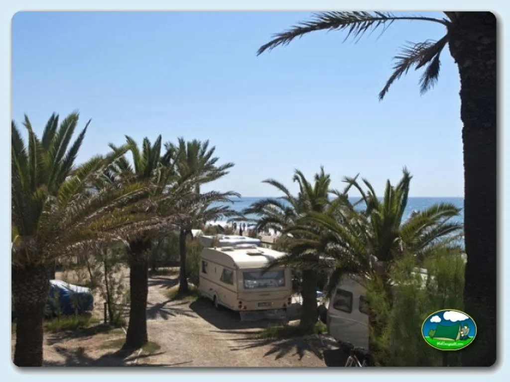 Parcela junto al mar con mobil-home y palmeras del Camping Tamarit Beach Resort, Tarragona (Tarragona)