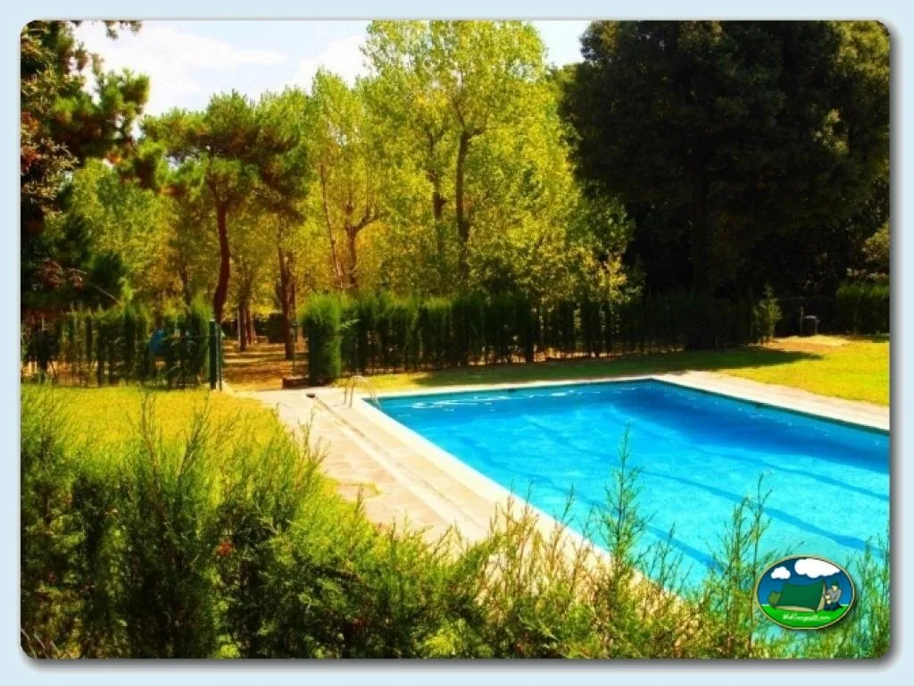 Piscina con vistas a la montaña y arbolado del Camping El Vedado, Vallromanes (Barcelona)