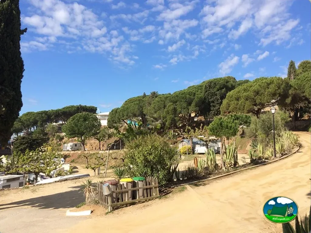 Parcela con vistas a la montaña arbolada del Camping Kanguro, Sant Pol de Mar (Barcelona)