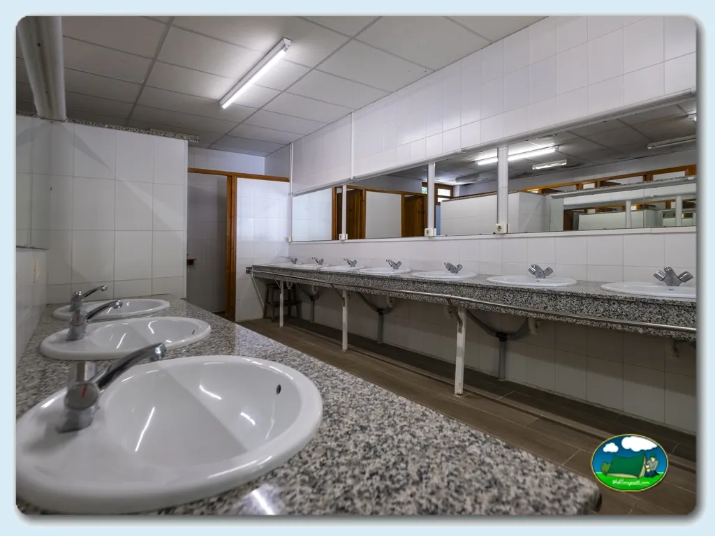 Aseos con lavabos y espejos del Camping La Borda del Pubill, Ribera de Cardós (Lleida)