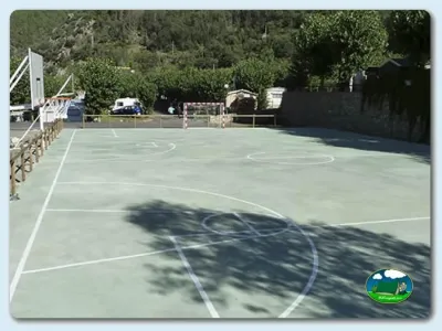 Pista deportiva multideporte con canasta baloncesto del Camping Pont D'Ardaix, Aristot (Lleida)