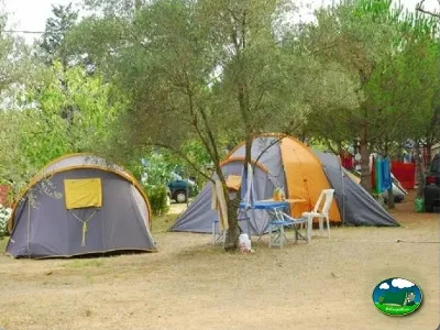 Parcelas con tiendas de acampada entre árboles del Camping Lloret Blau, Lloret de Mar (Girona)