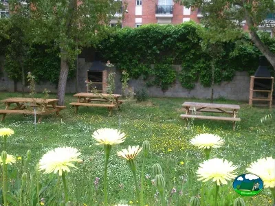 Parcela con zona de picnic y flores silvestres del Camping Lloret Blau, Lloret de Mar (Girona)