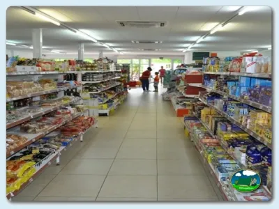 Supermercado interior con estantes de productos del Camping Mas Patoxas, Pals (Girona)