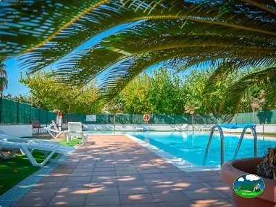 Piscina con sombrilla y tumbonas del Camping La Gaviota, Sant Pere Pescador (Girona)