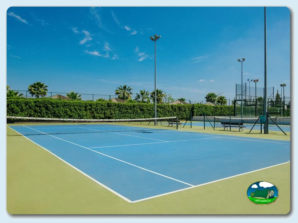 Pistas de tenis con vistas a la montaña del Camping Alannia Costa Blanca, Crevillente (Alicante)