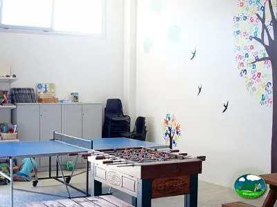 Parque infantil con futbolín y ping-pong del Camping Zumaia, Zumaia (Gipuzkoa)