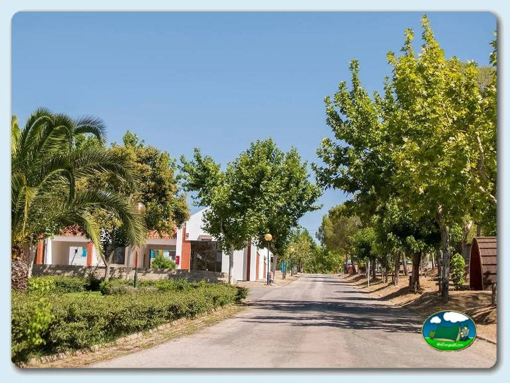 Bungalow con parcelas arboladas y camino central del Camping Idanha-a-Nova, Idanha (Castelo Branco)