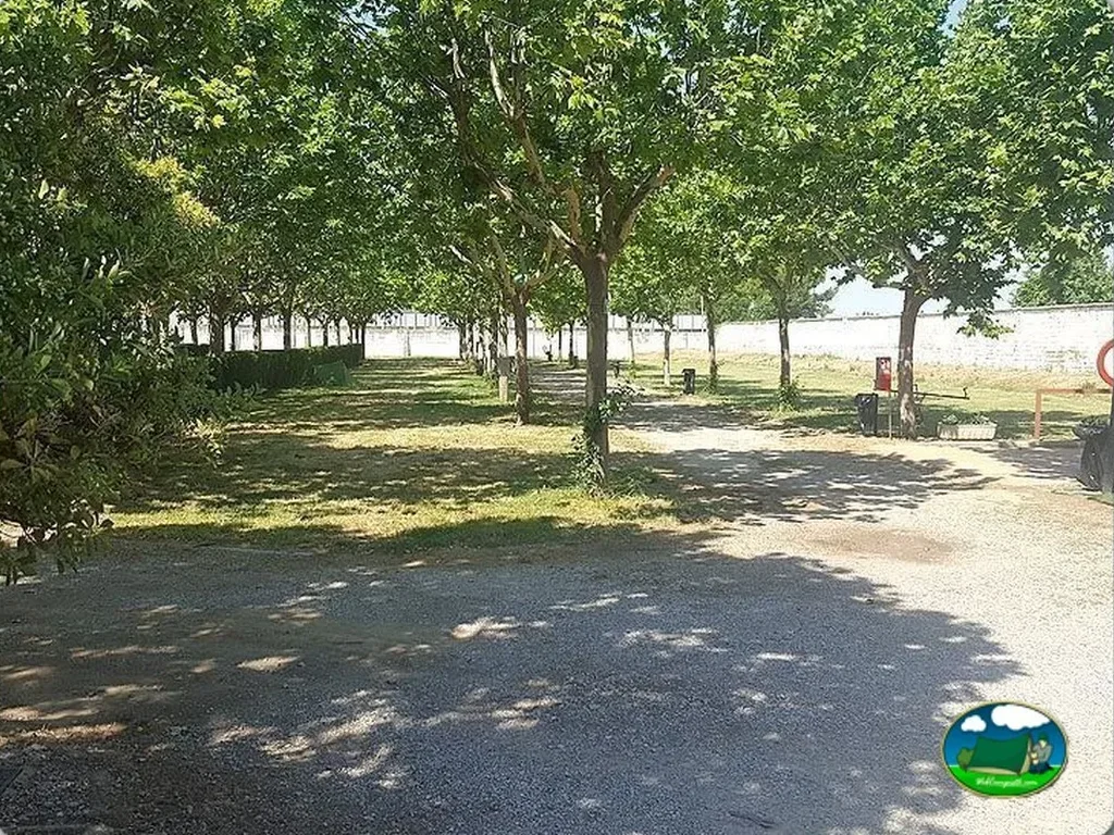Parcela con sombra de árboles del Camping San Jorge, Huesca (Huesca)