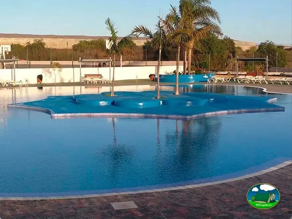 Piscina con vistas a la montaña y palmeras del Camping Nauta, Cañada Blanca-Arona (Tenerife)
