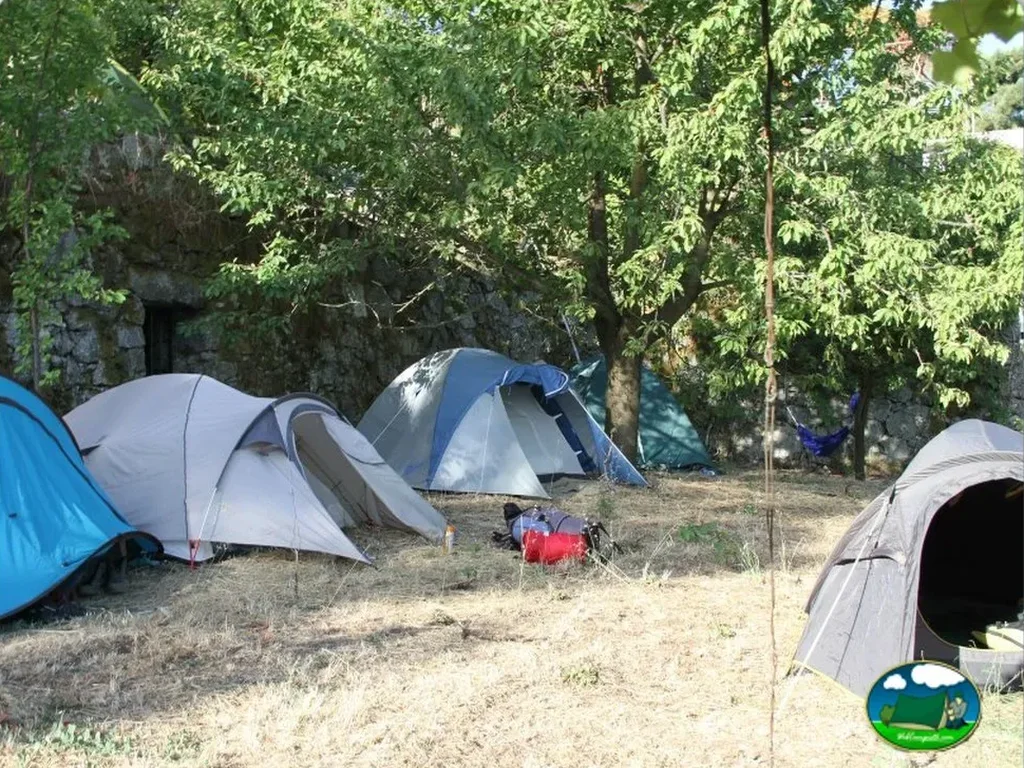 Parcelas con tiendas de acampada entre árboles del Camping Lamego, Lamego (Viseu)