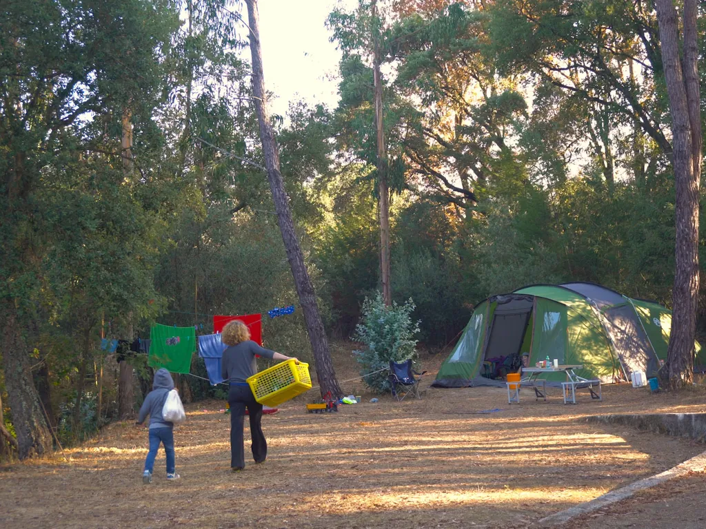Parcela arbolada con tienda de acampada del Camping Quinta da Cerca, Tábua (Coimbra)