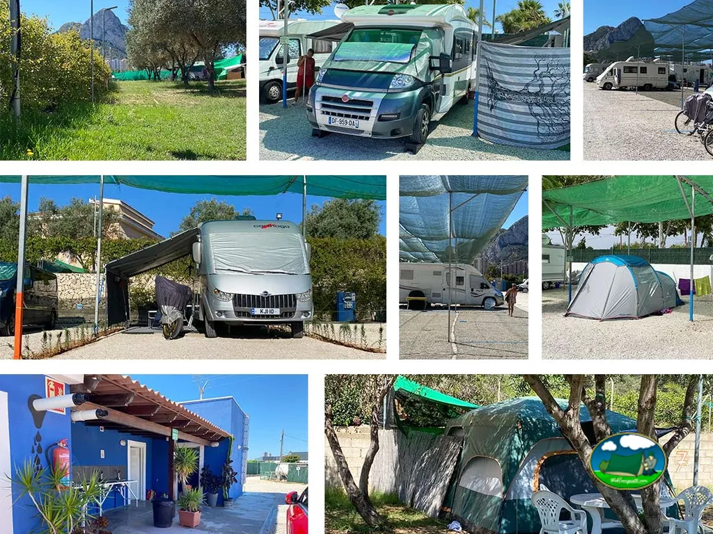 Parcela con mobil-home y tienda de acampada del Camping Mediterráneo Camper Area, Calp (Alicante)