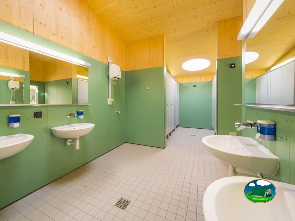 Aseos con lavabos y duchas del Camping & Schwimmbad Mühleye, Visp (Valais)