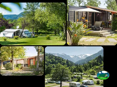 Parcela con mobil-home y vistas a la montaña del Camping Bauernhof-Camping Wyler, Innertkirchen (Berna)