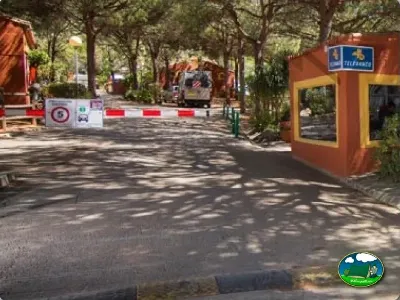 Recepción y entrada del recinto del Camping Cabopino, Marbella (Málaga)