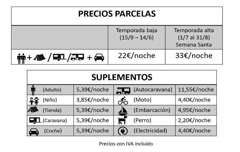 Tarifas  en Camping Valle Niza Playa, Málaga, España