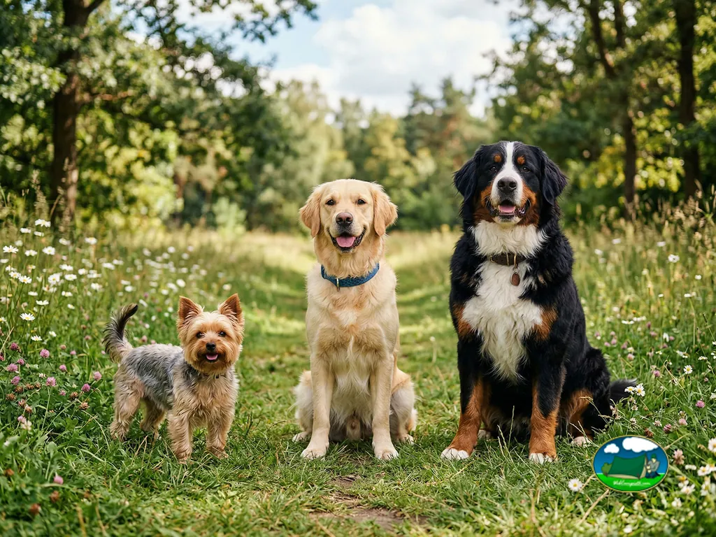 perros en zona ajardinada