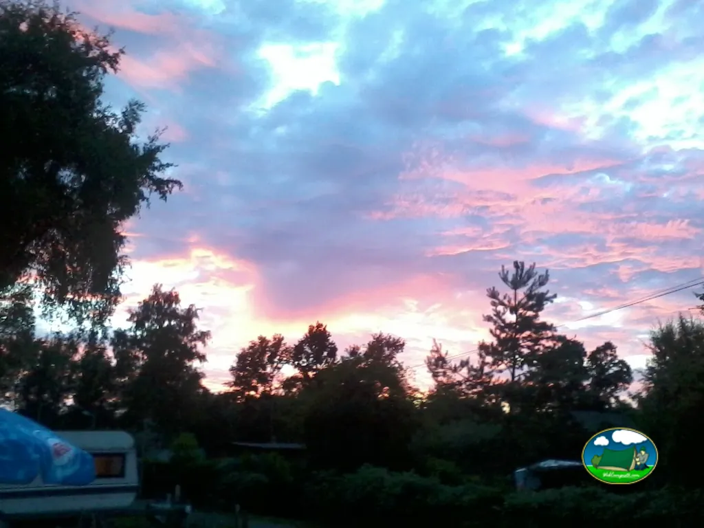 Atardecer entre árboles del Camping les Bruyères, CONTEVILLE (Eure)