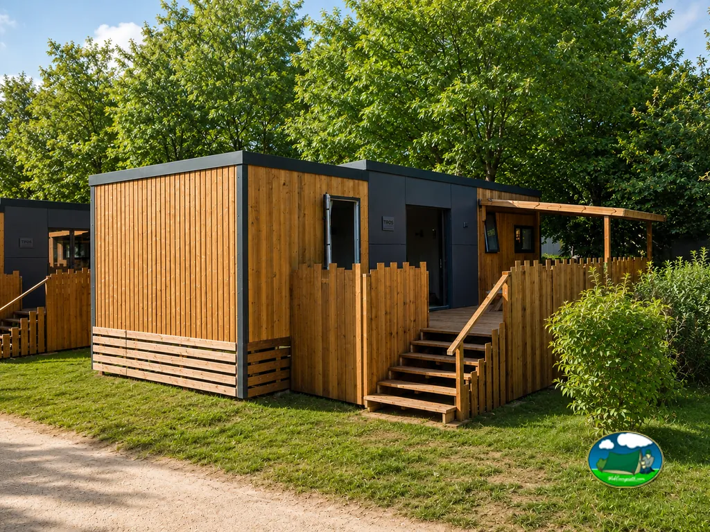 Bungalow de madera entre árboles del Camping Rives Nature, SIXT-SUR-AFF (Ille y Vilaine)