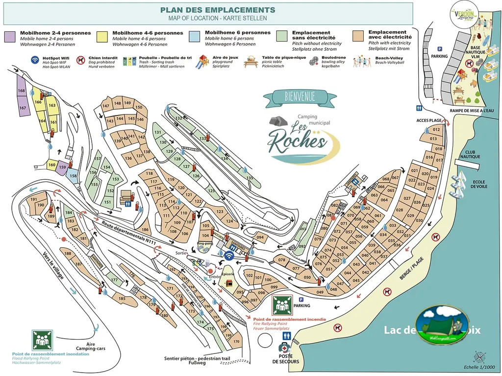 Plano del recinto del Camping Municipal Les Roches, SAINTE-CROIX-DU-VERDON (Alpes de Alta Provenza)