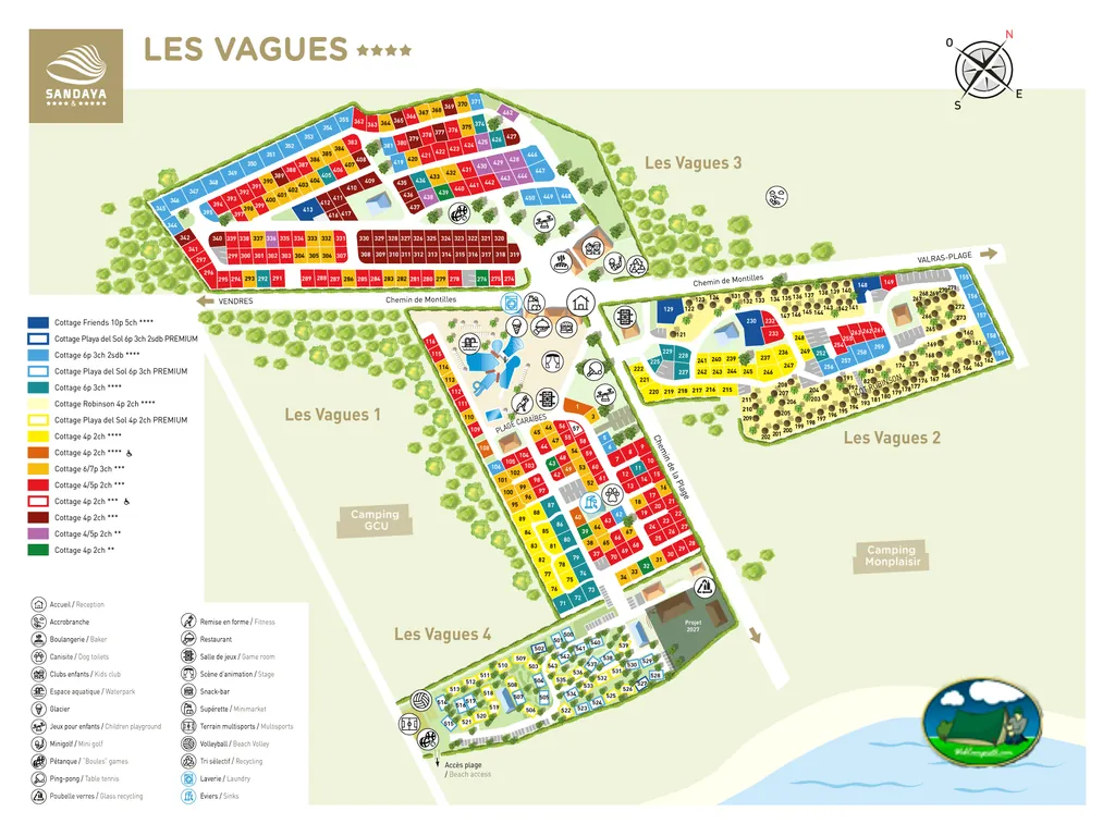 Plano del recinto del Camping Sandaya Les Vagues, VENDRES (Hérault)