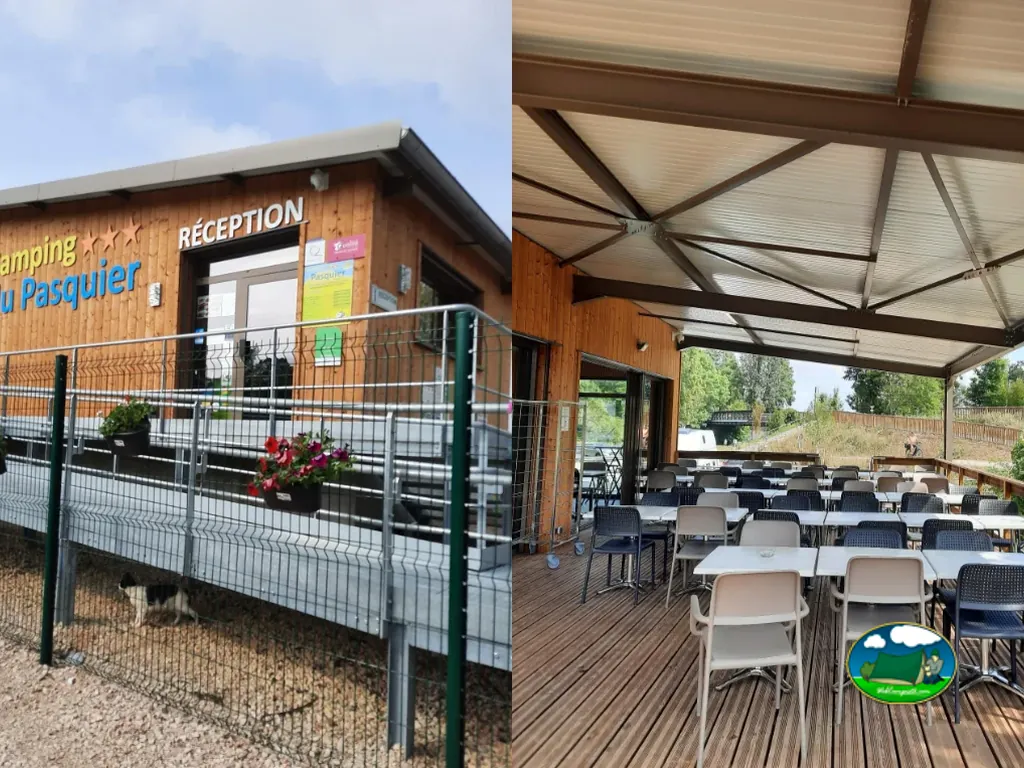 Recepción y terraza restaurante del Camping Du Pasquier, DOLE (Jura)