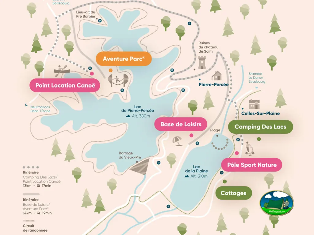 Plano del recinto del Camping des Lacs, CELLES-SUR-PLAINE (Vosgos)