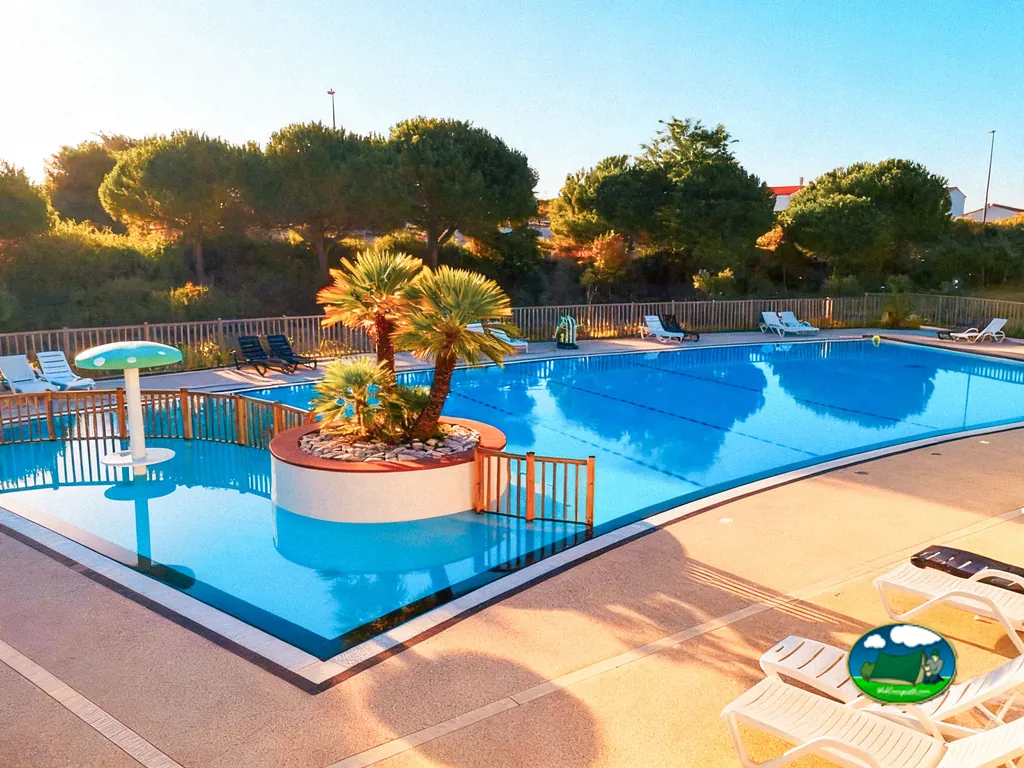 Piscina rodeada de palmeras