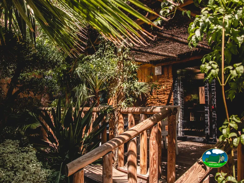 Bungaló de madera entre plantas