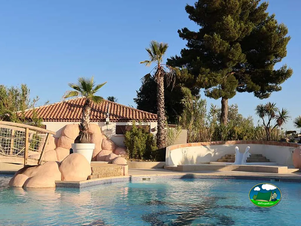 Piscina con rocas y palmeras