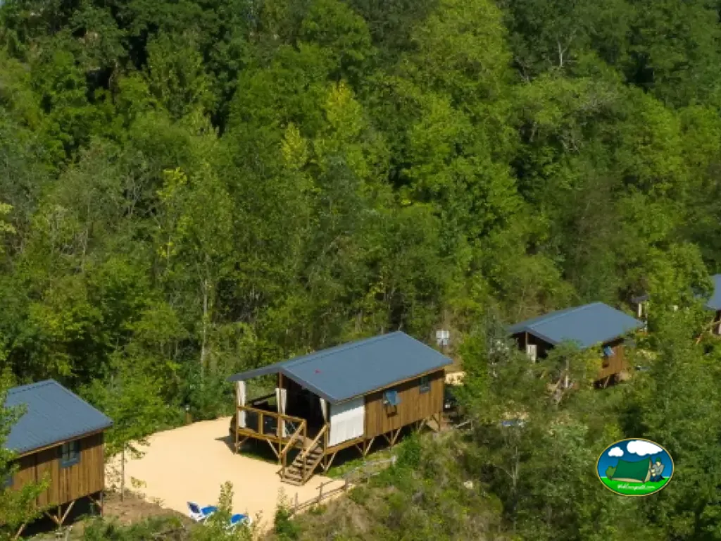 Cabañas alineadas entre bosque
