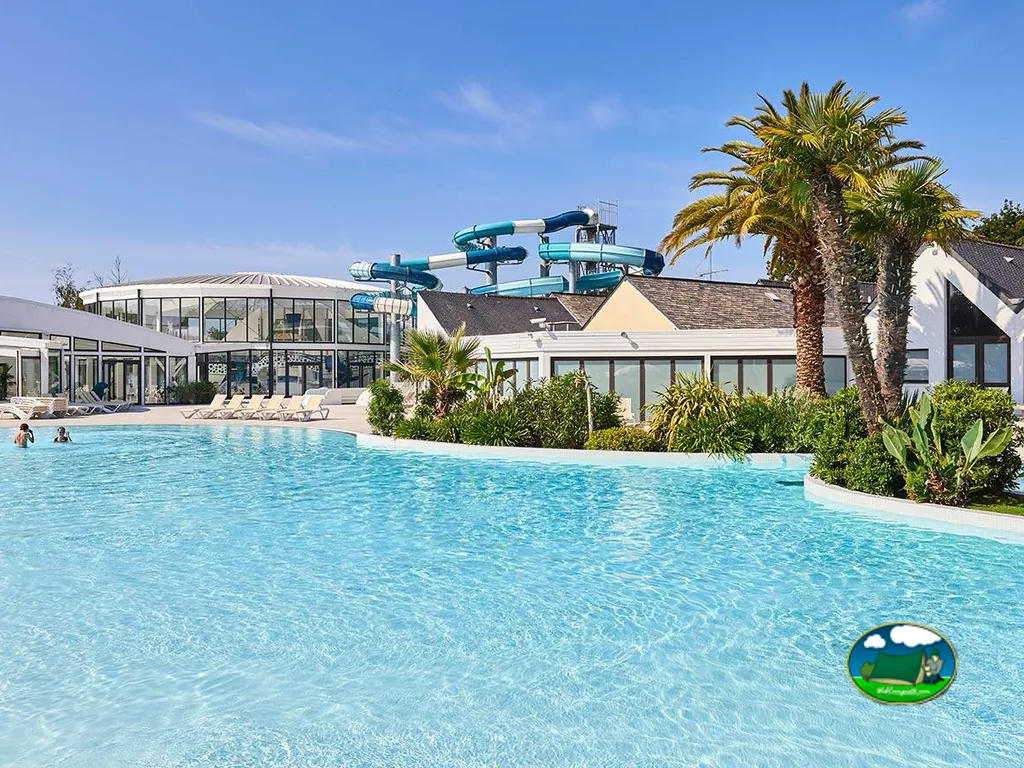 Piscina con toboganes y palmeras