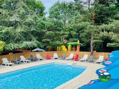 piscina exterior entre árboles