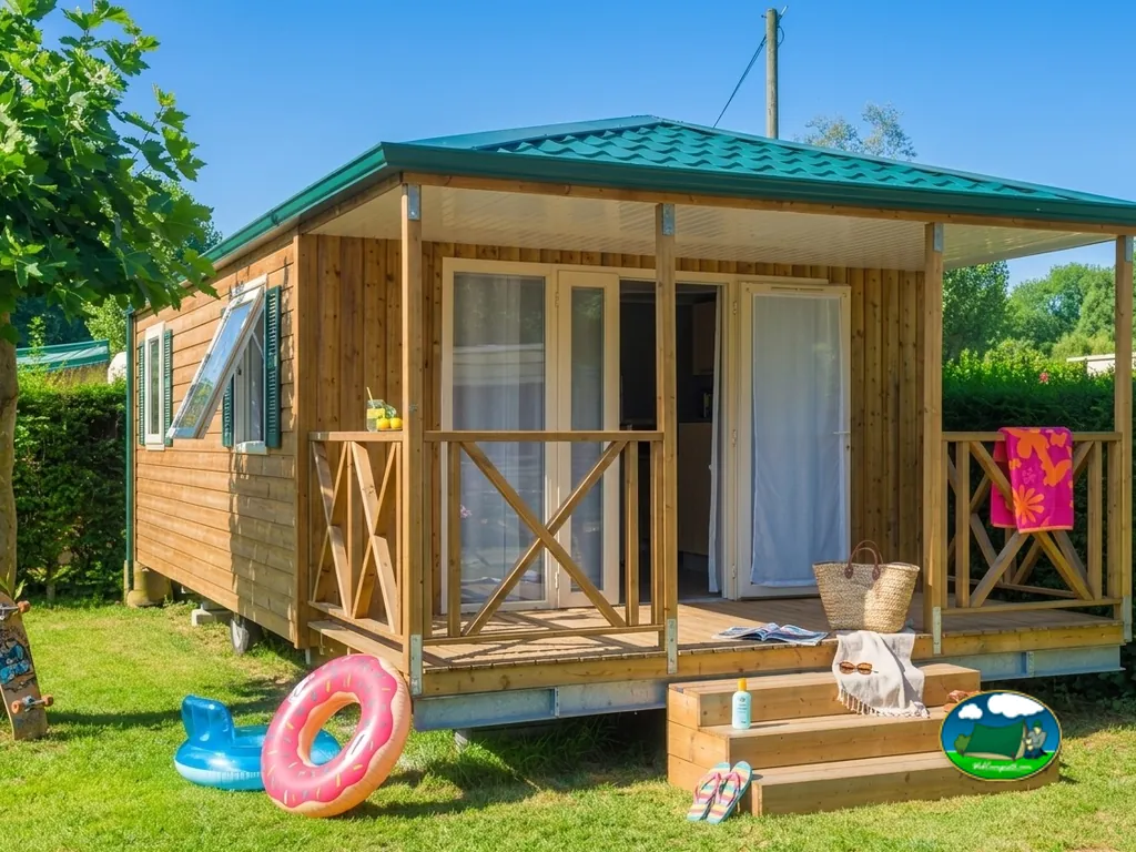 Mobil home con porche cubierto de Camping Le Joncal, Grandcamp-Maisy