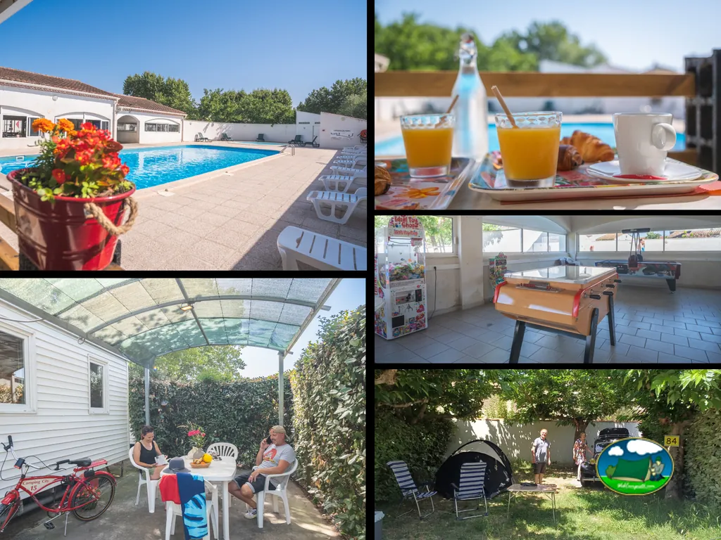 Collage de servicios y piscina