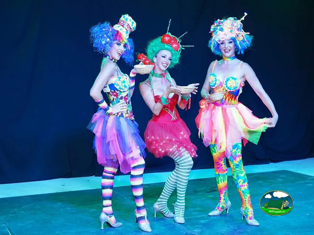 artistas con vestuario colorido