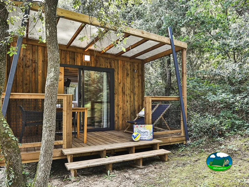 cabaña de madera entre árboles