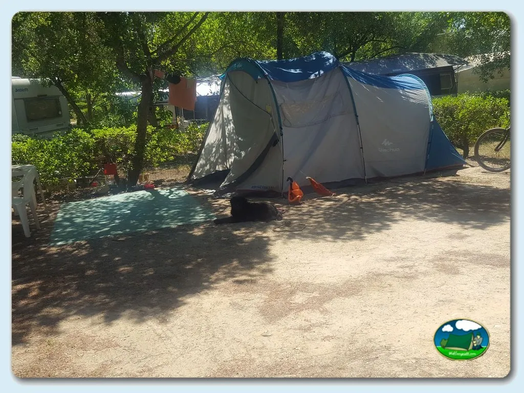 Tienda de acampada en parcela arbolada del Camping Canelas, Armaçao (Faro)
