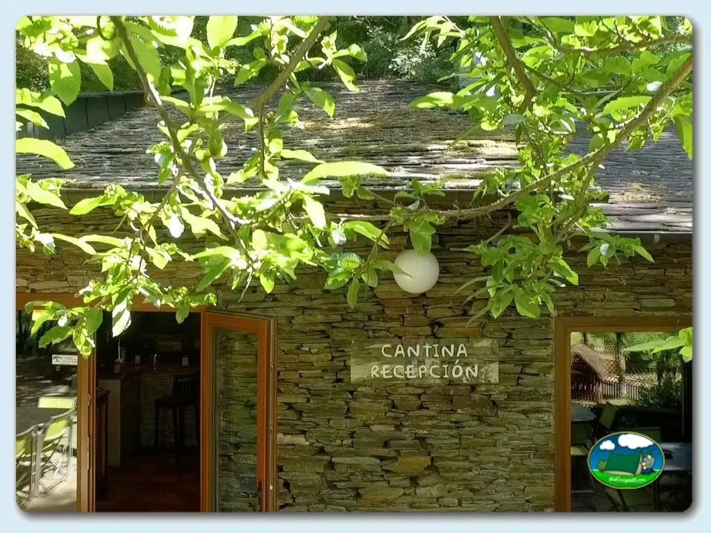 Restaurante / bar con recepción rústica de madera del Camping Caurel, Folgoso do Caurel (Lugo)