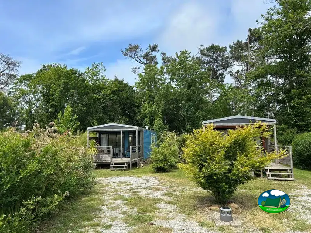 casas móviles rodeadas de vegetación frondosa en el camping de Crozon