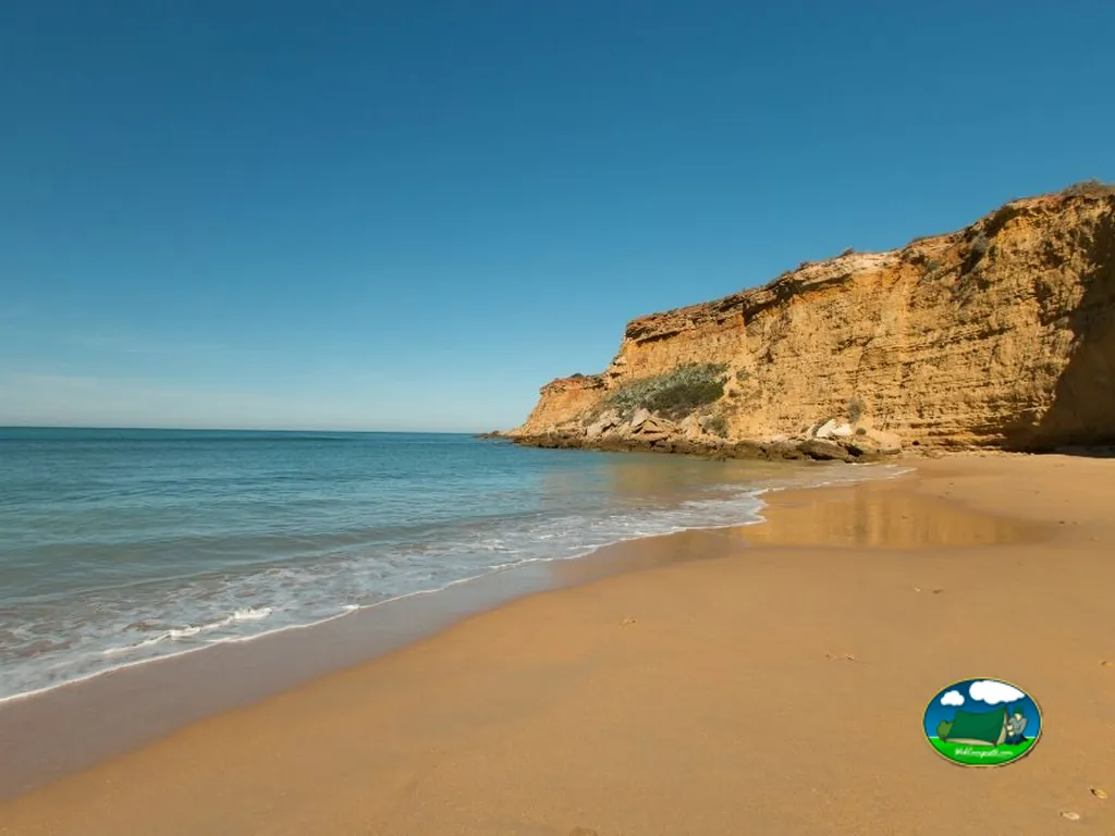 Playa junto al mar con acantilado del Camping Roche, Conil de la Frontera (Cádiz)