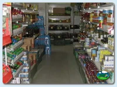 Supermercado, interior con estanterías del Camping Roquetas, Roquetas de Mar (Almería)