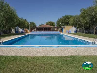 Piscina con vistas al entorno arbolado del Camping La Antilla, Lepe (Huelva)
