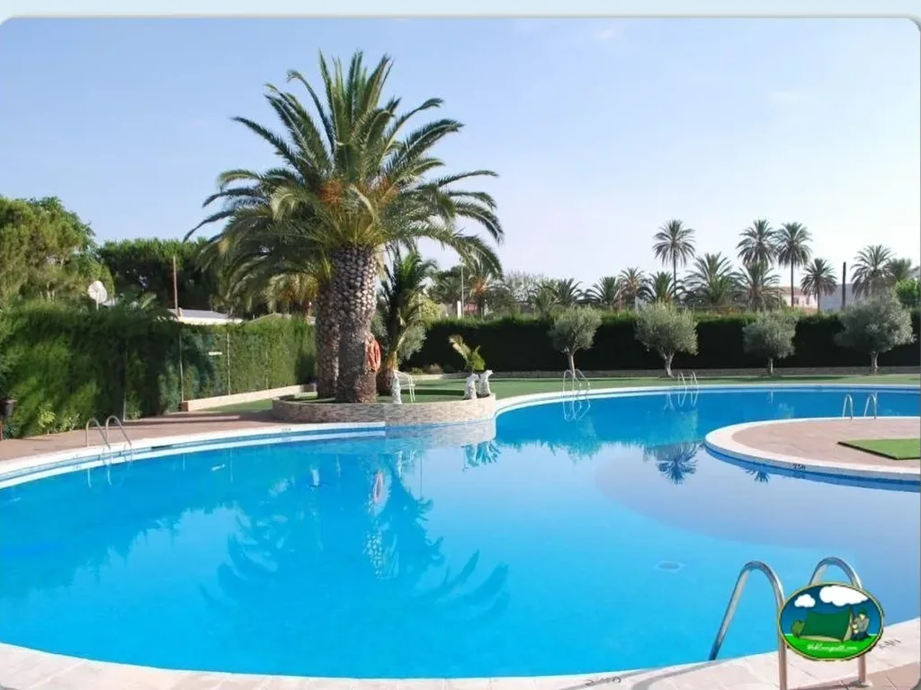 Piscina con vistas a palmeras y jardines del Camping San Javier, San Javier (Murcia)