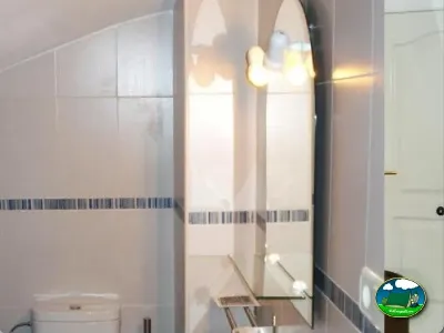 Aseos con ducha y espejo del Camping Internacional Las Palmeras, Crevillent (Alicante)