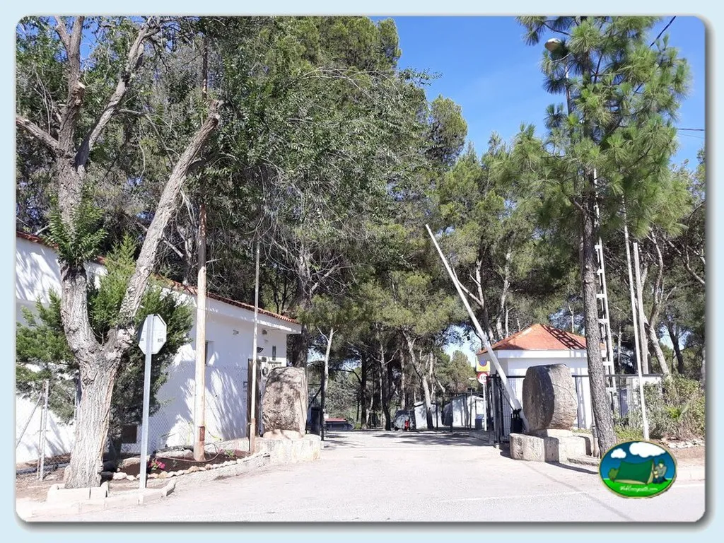 Entrada del recinto con árboles y bungalow del Camping Municipal de Altura, Altura (Castellón)