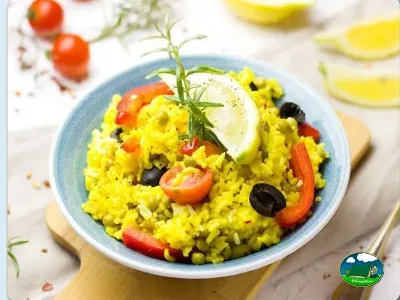 Plato de paella con verduras del Camping L`Alqueria, Gandía (Valencia)