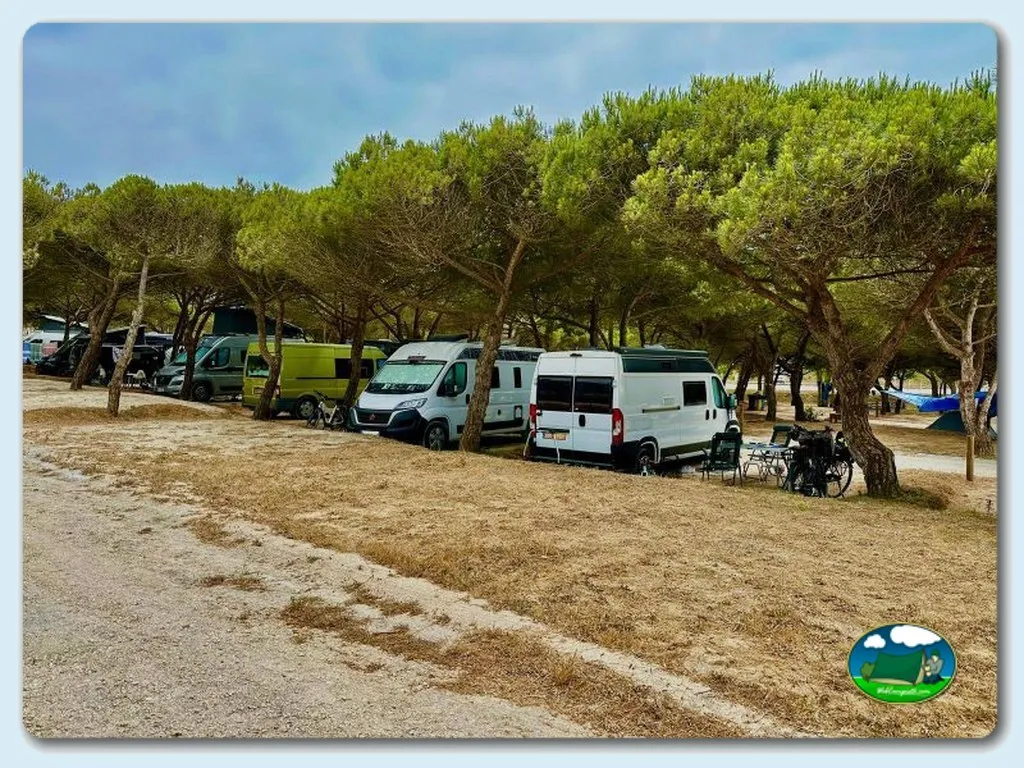 Parcela con mobil-home entre pinos del Camping Ericeira, Ericeira (Lisboa)