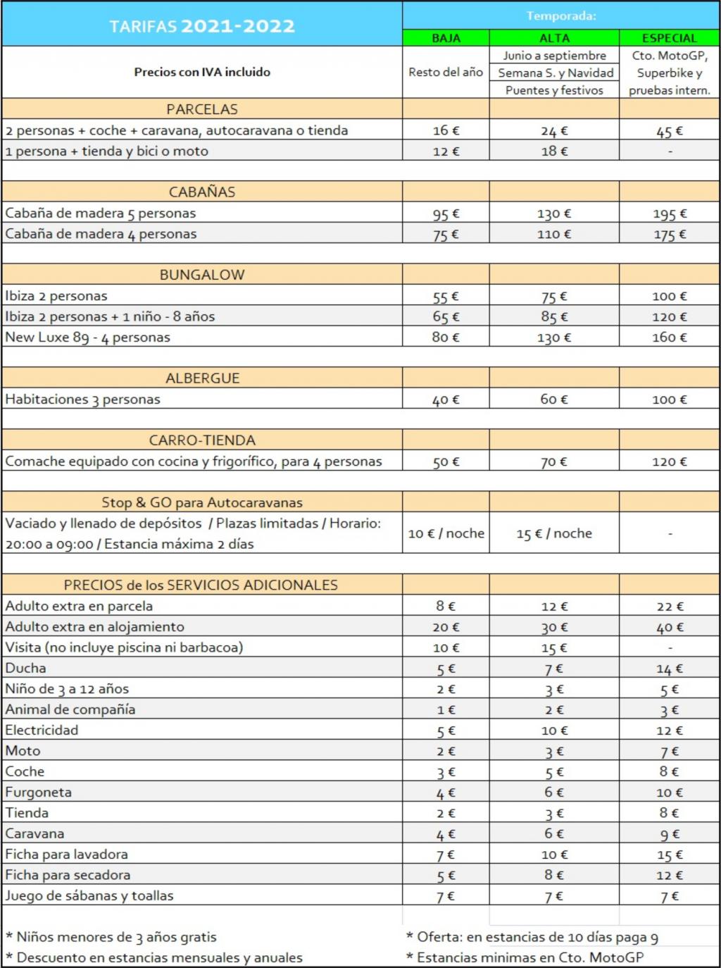 Tarifas  en Camping La estanca, Teruel, España